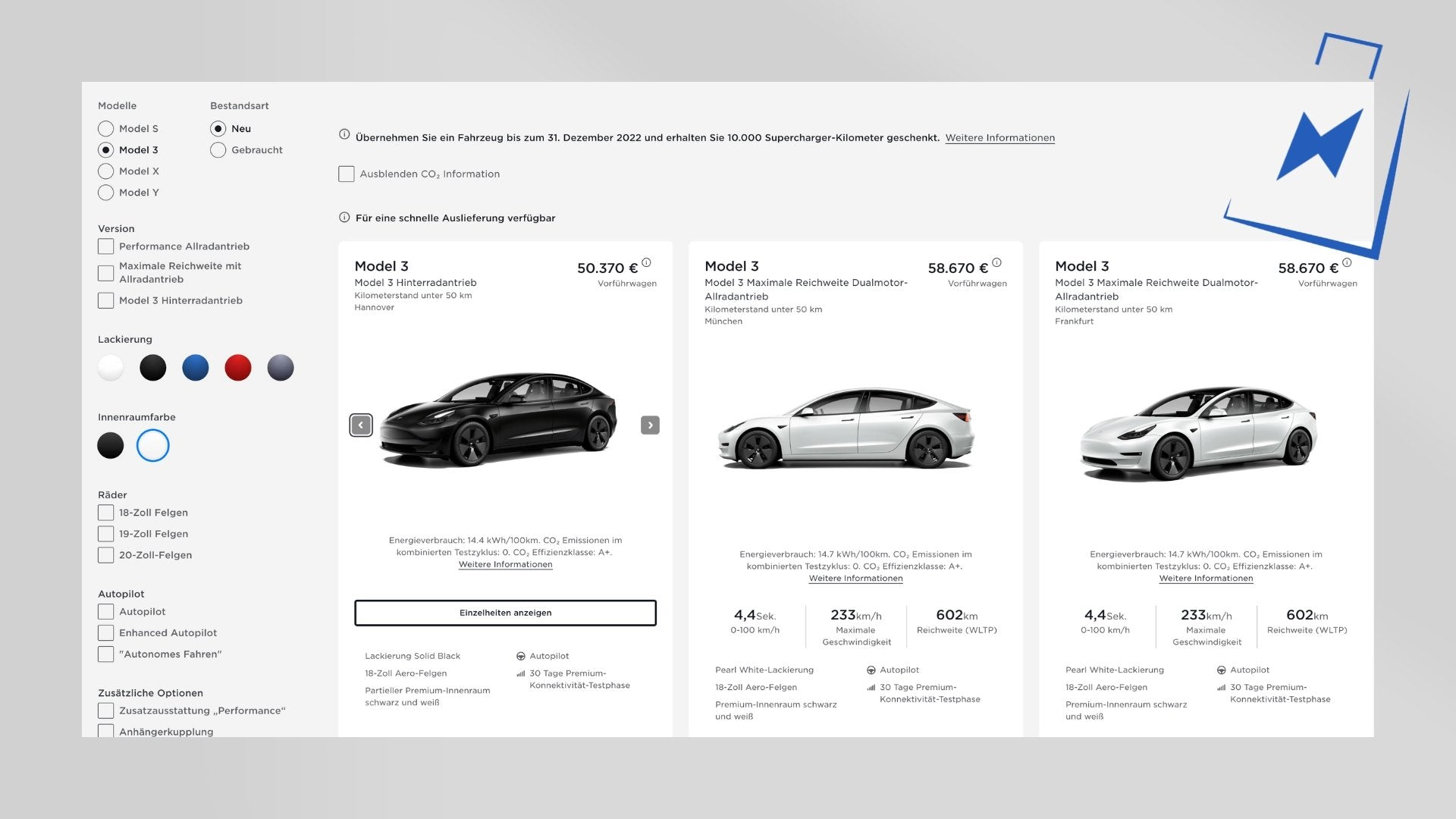 Sofort verfügbare Tesla Model 3/ Y mit Preisvorteil und 10.000 Kilometer Free-Supercharging. - Shop4Tesla