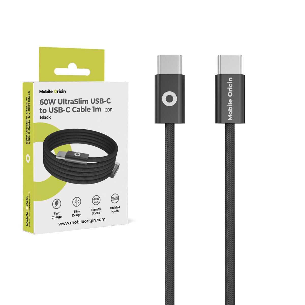 Nabíjecí kabel Mobile Origin USB-C na USB-C 60 W, 1 m