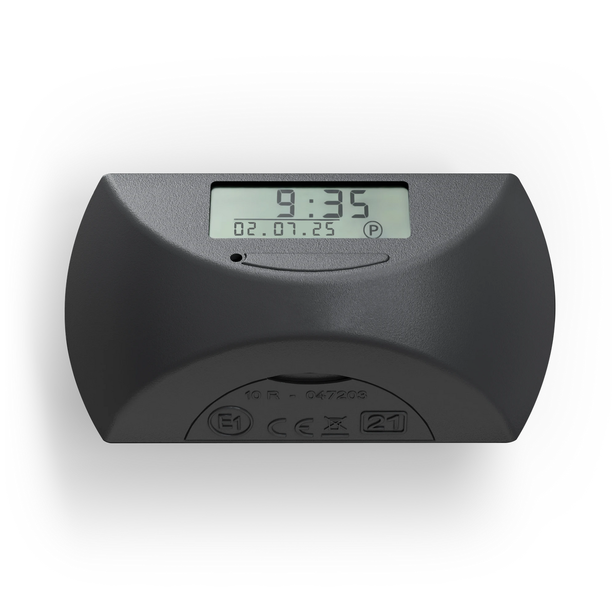Needit Park Mini, Rückseite mit Innendisplay für Uhrzeit und Datum