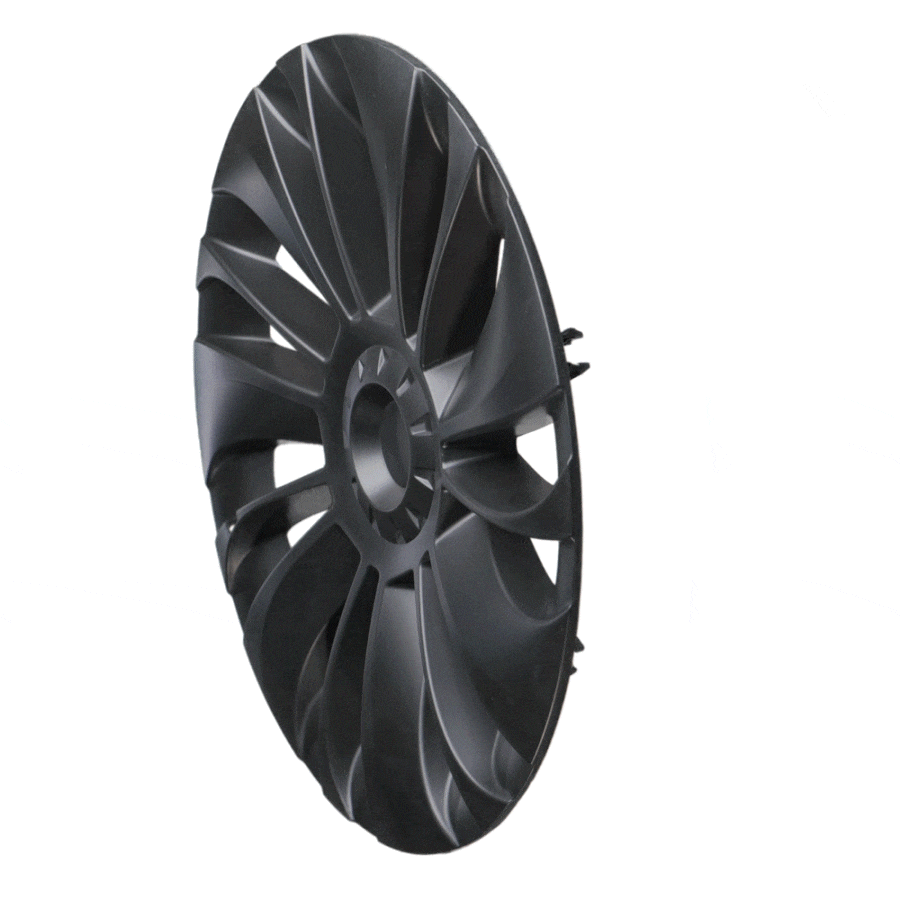 Performance hubcaps in turbine design for the Tesla Model Y
